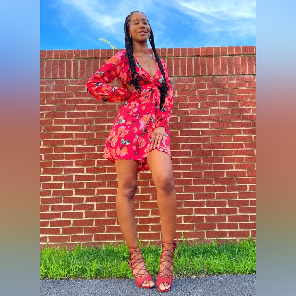 H&M Pink and Red Wrap Ruffled Sundress